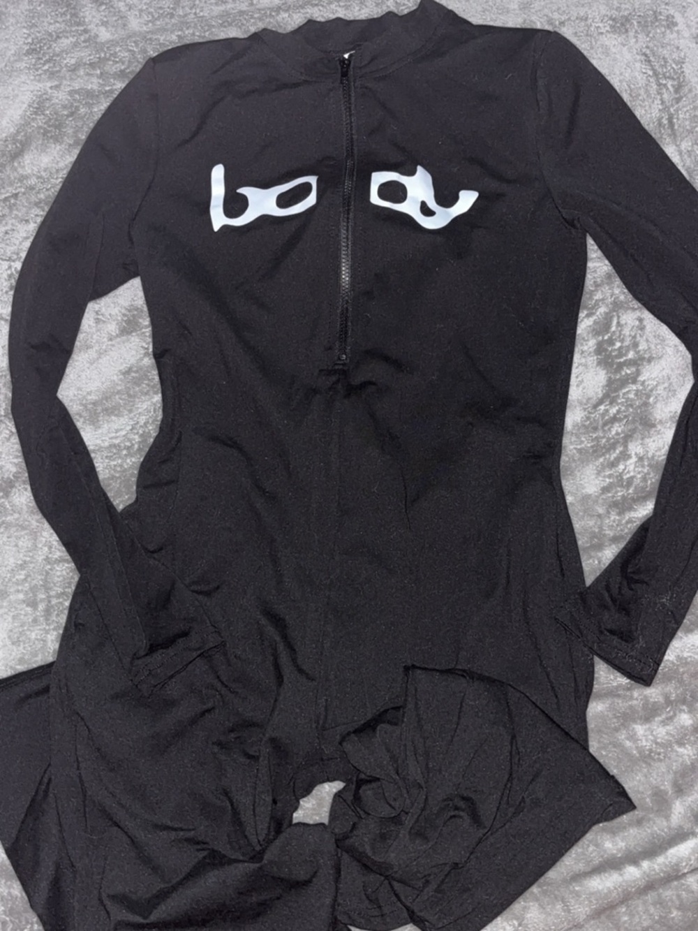 BODY Black Long-Sleeve Zippered onsie with White Graphic